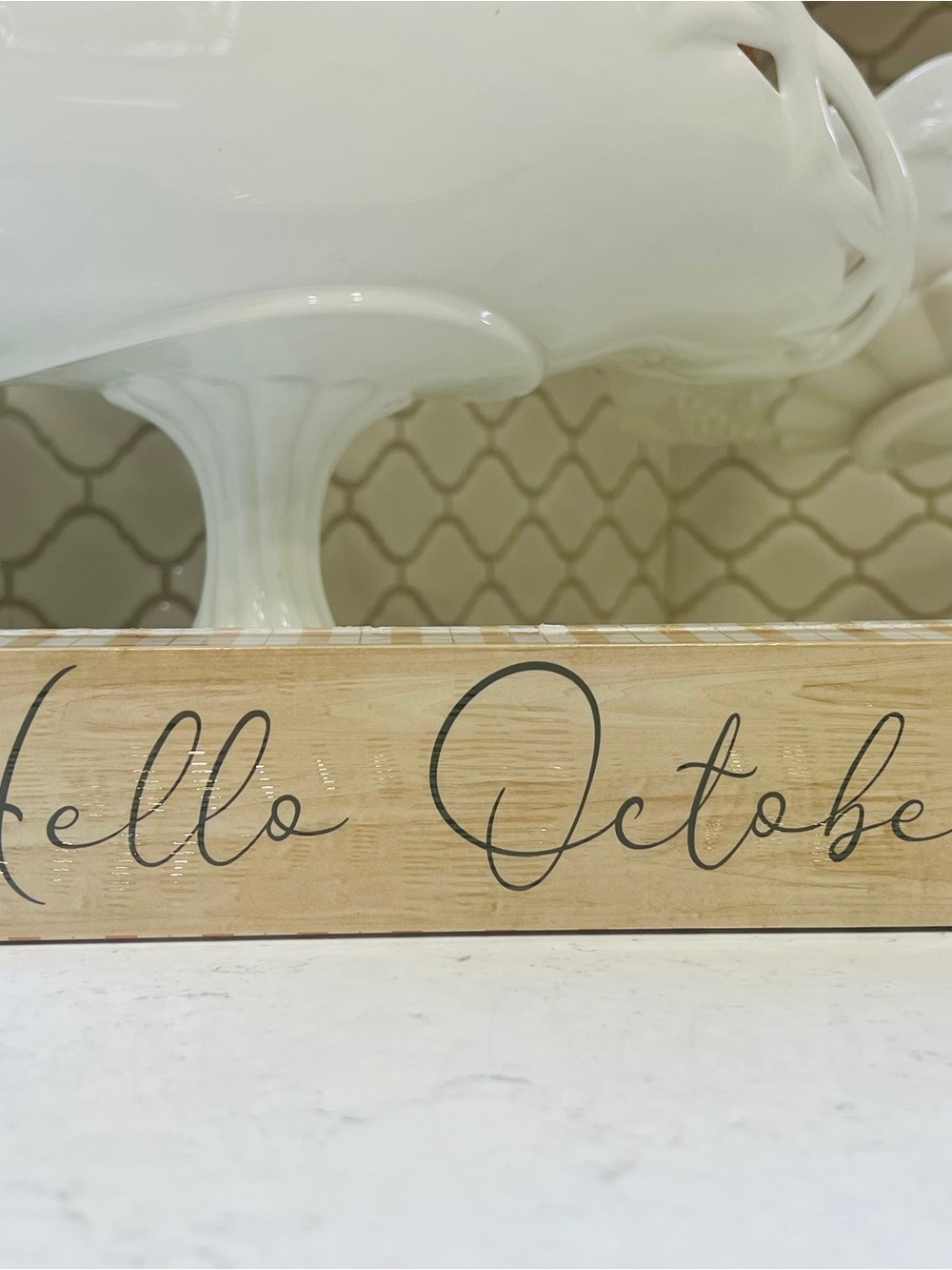 Hello October Wooden Sign - Neutral Fall Decor